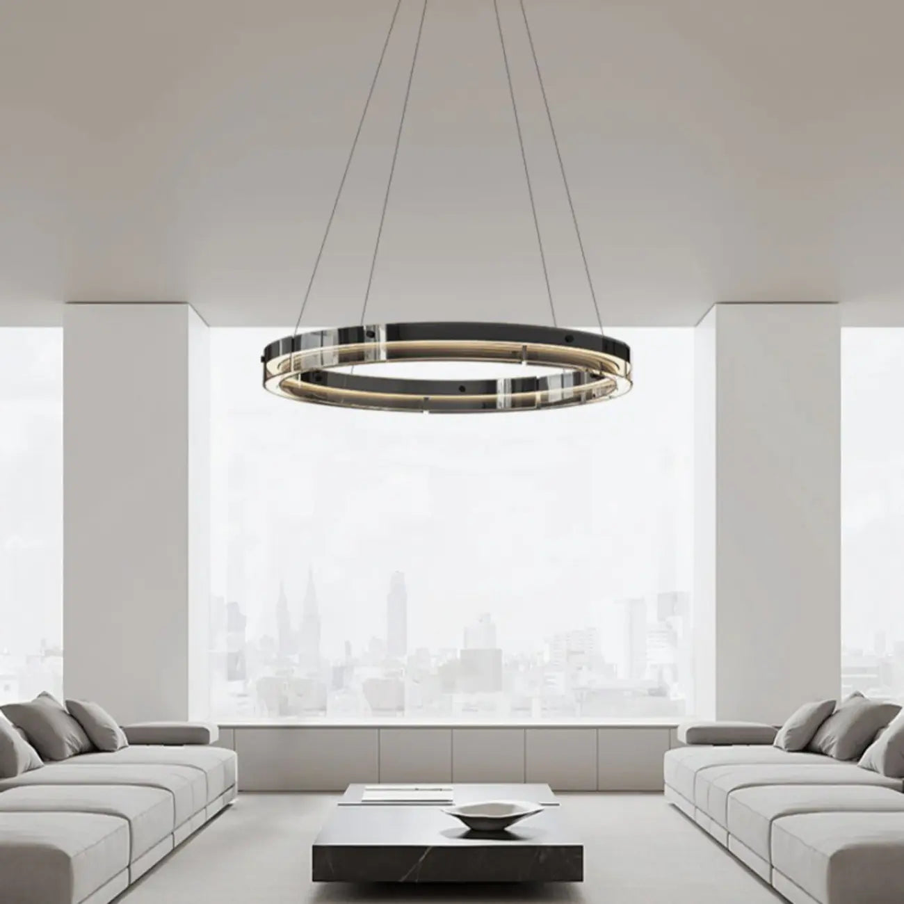 Lustre moderne rond en métal à LED, hauteur réglable