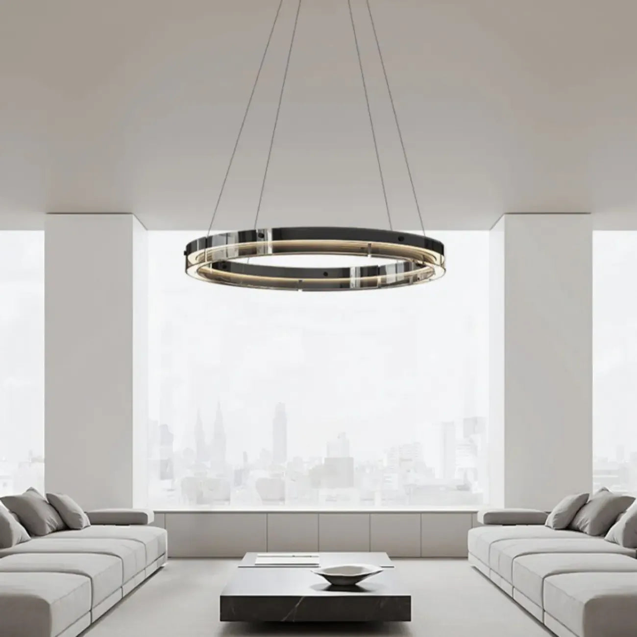 Lustre moderne rond en métal à LED, hauteur réglable