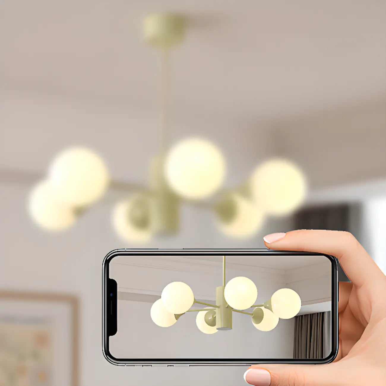 Lampadario moderno a 8 luci con globo in vetro e design regolabile