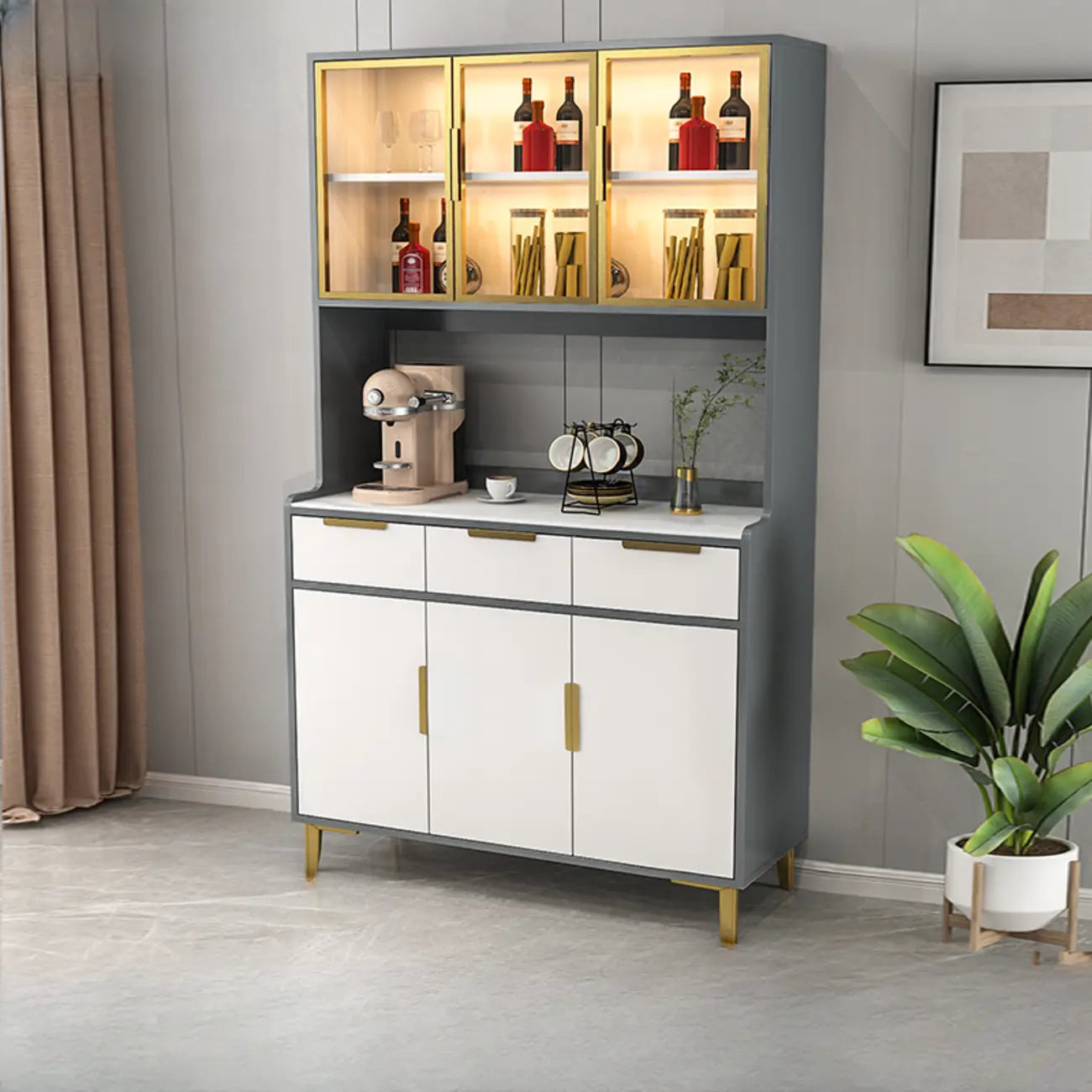 Buffet de salle à manger en bois gris avec tiroir