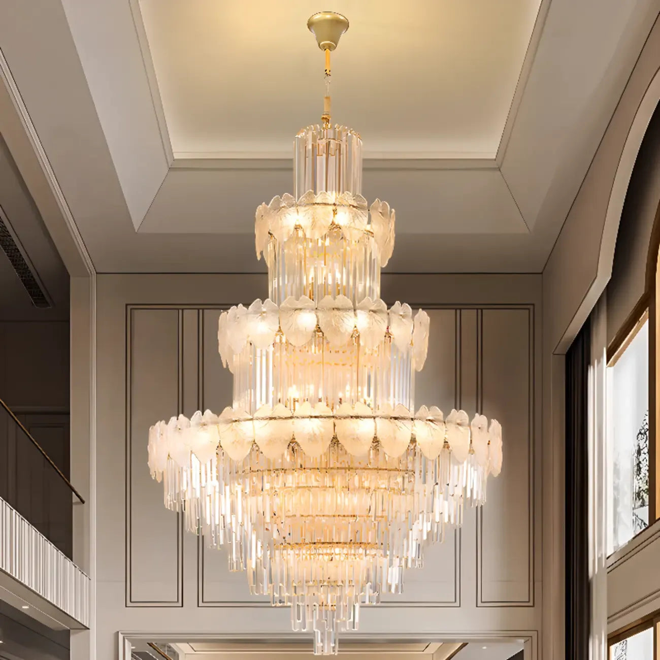 Lustre rond en cristal de luxe au design élégant à plusieurs niveaux