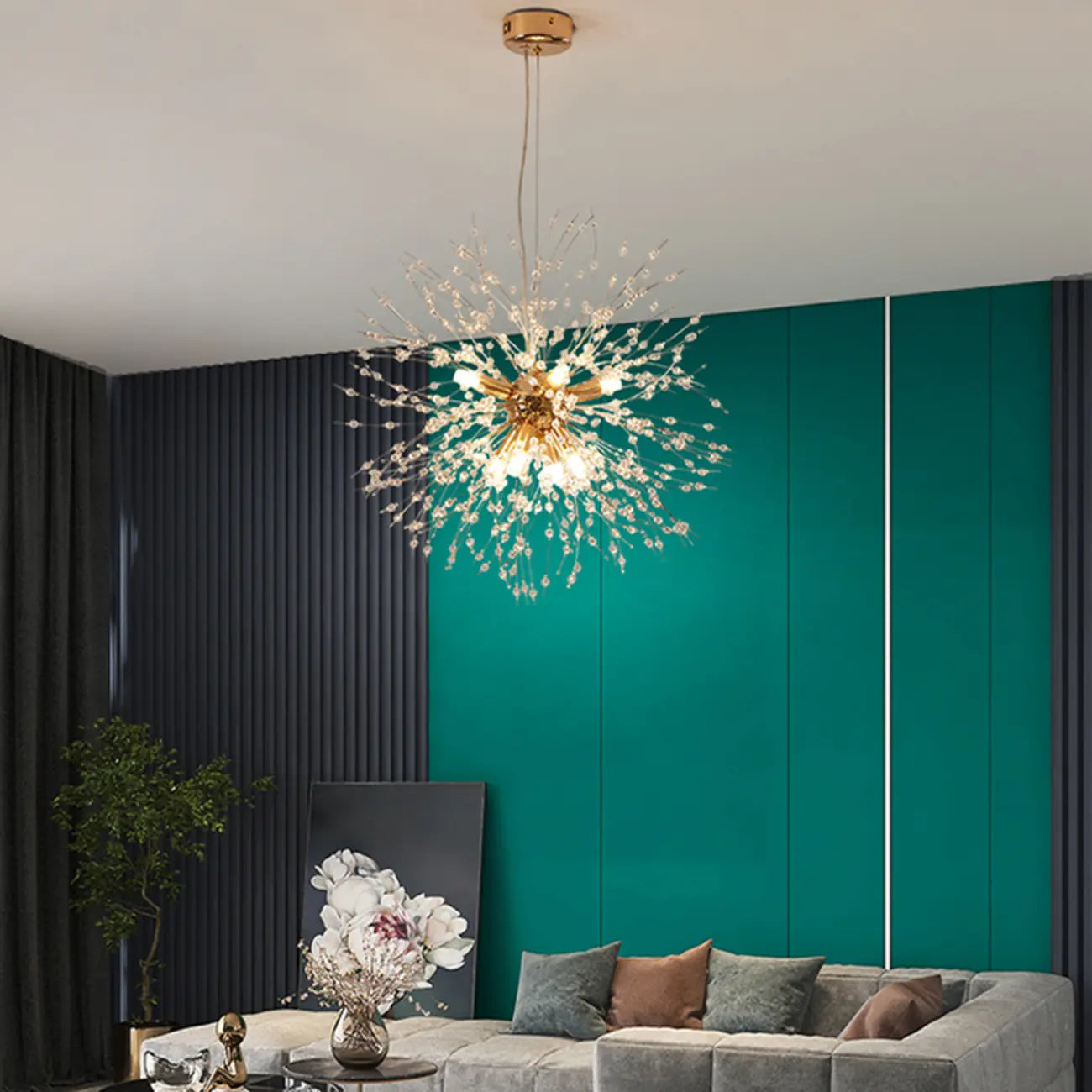 Lustre en cristal de luxe en forme d'étoile, longueur flexible