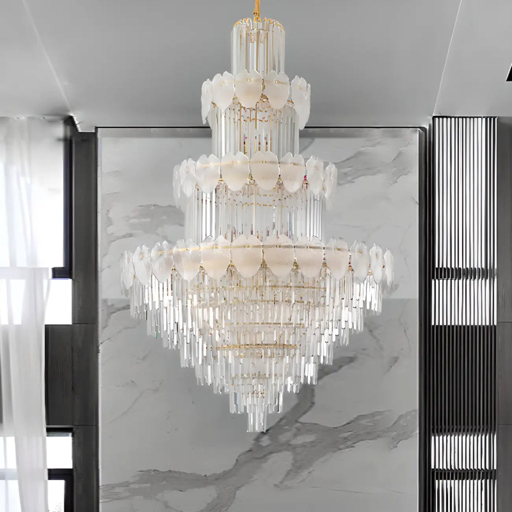 Lustre rond en cristal de luxe au design élégant à plusieurs niveaux