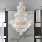 Lustre rond en cristal de luxe au design élégant à plusieurs niveaux