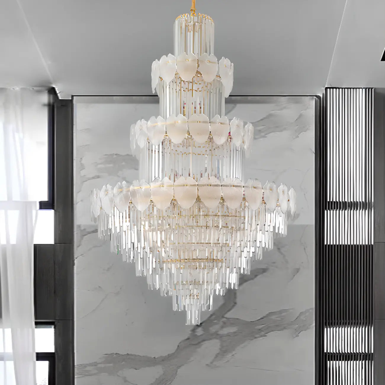 Lustre rond en cristal de luxe au design élégant à plusieurs niveaux