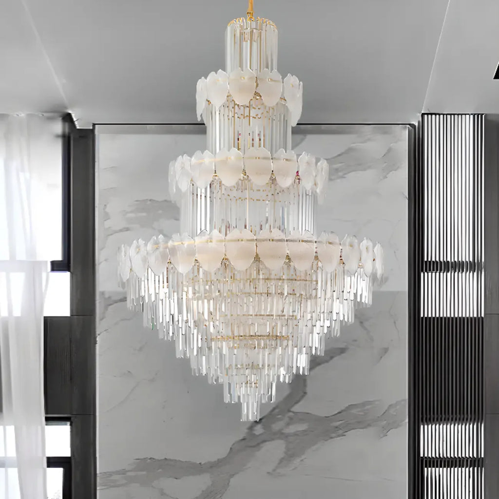 Lustre rond en cristal de luxe au design élégant à plusieurs niveaux