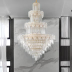 Lustre rond en cristal de luxe au design élégant à plusieurs niveaux