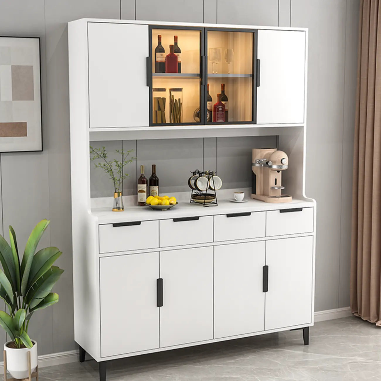 Buffet de salle à manger en bois gris avec tiroir