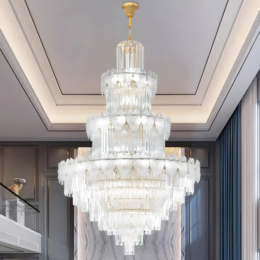 Lustre rond en cristal de luxe au design élégant à plusieurs niveaux