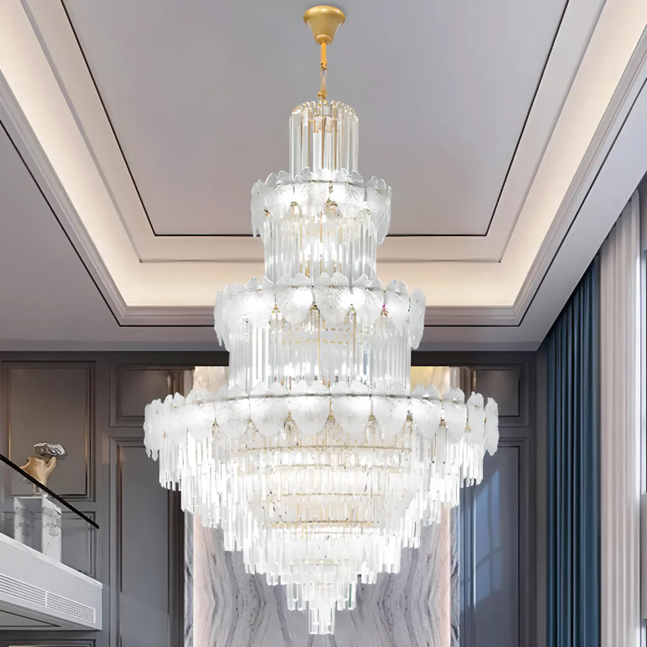 Lustre rond en cristal de luxe au design élégant à plusieurs niveaux