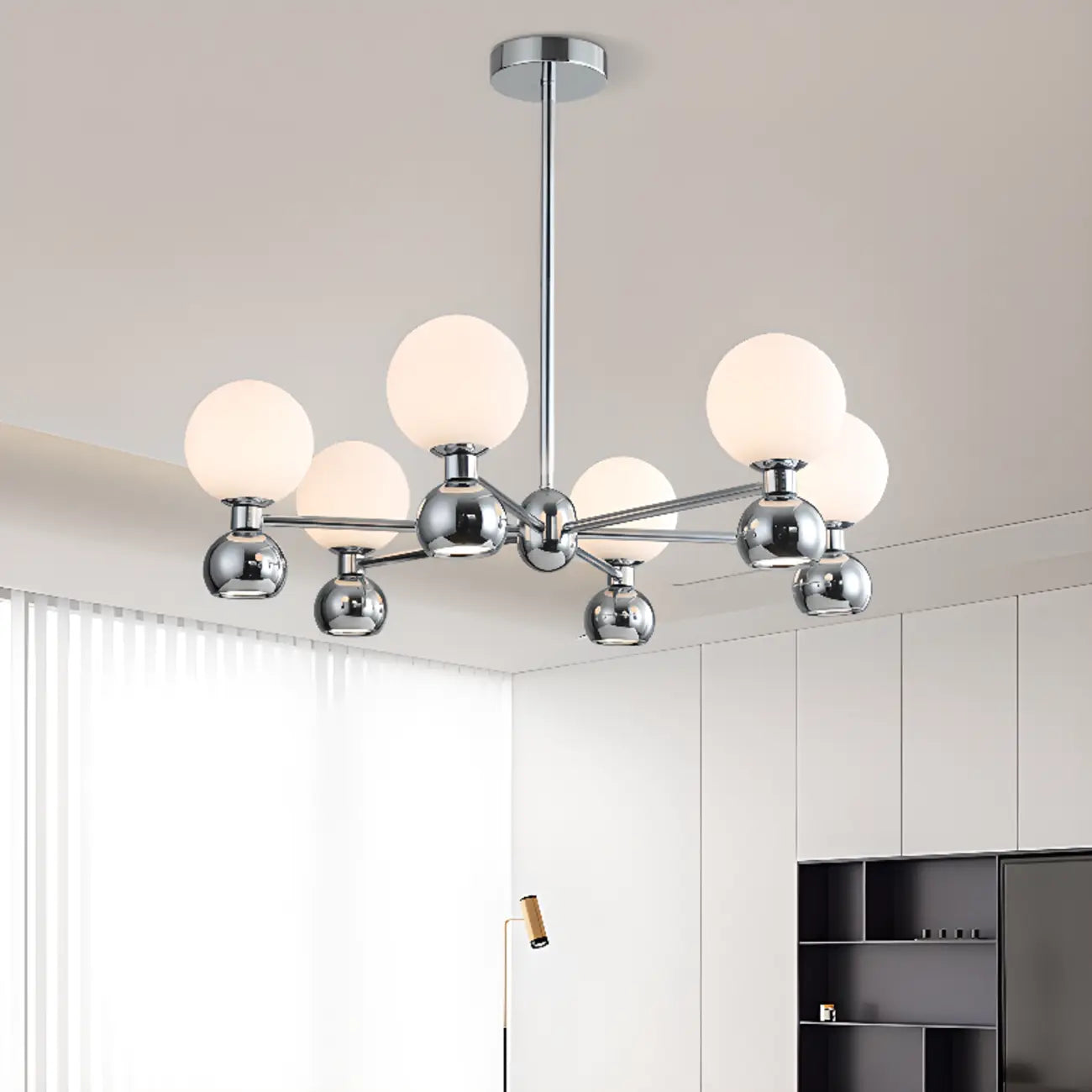 Lustre globe blanc de style moderne avec structure en métal