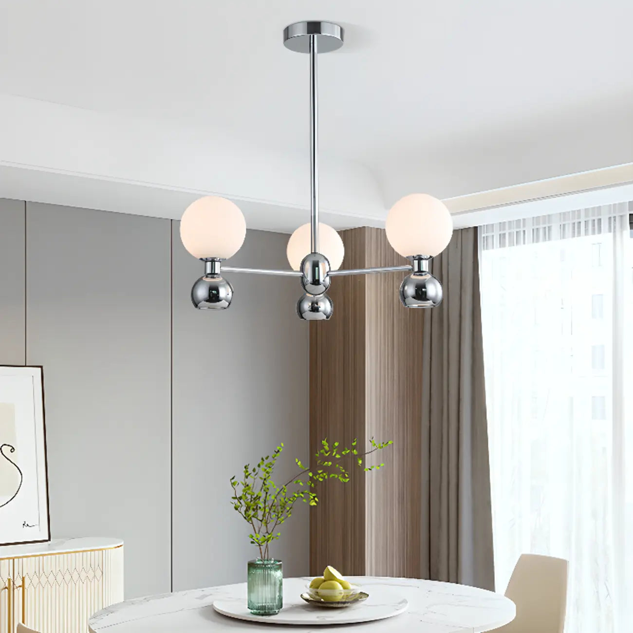 Lustre globe blanc de style moderne avec structure en métal
