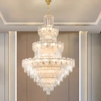 Lustre rond en cristal de luxe au design élégant à plusieurs niveaux