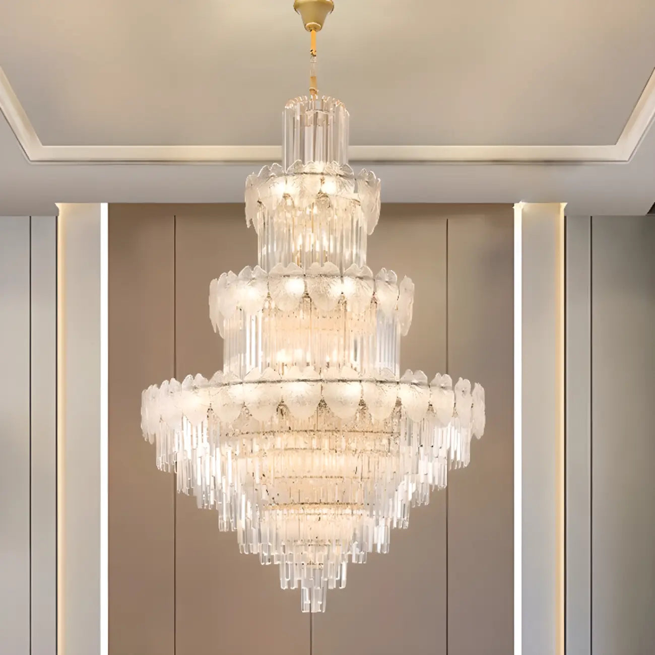 Lustre rond en cristal de luxe au design élégant à plusieurs niveaux