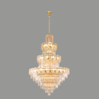 Lustre rond en cristal de luxe au design élégant à plusieurs niveaux