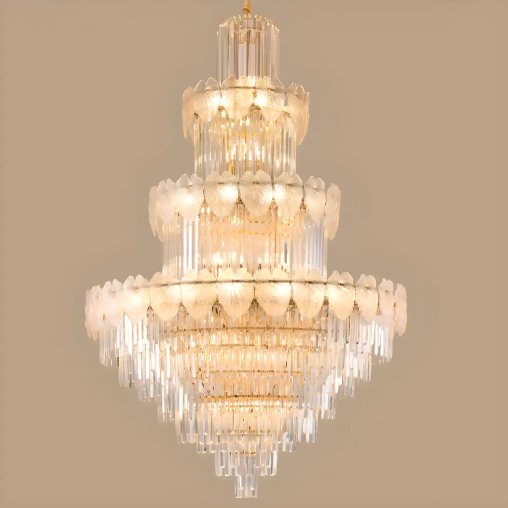 Lustre rond en cristal de luxe au design élégant à plusieurs niveaux