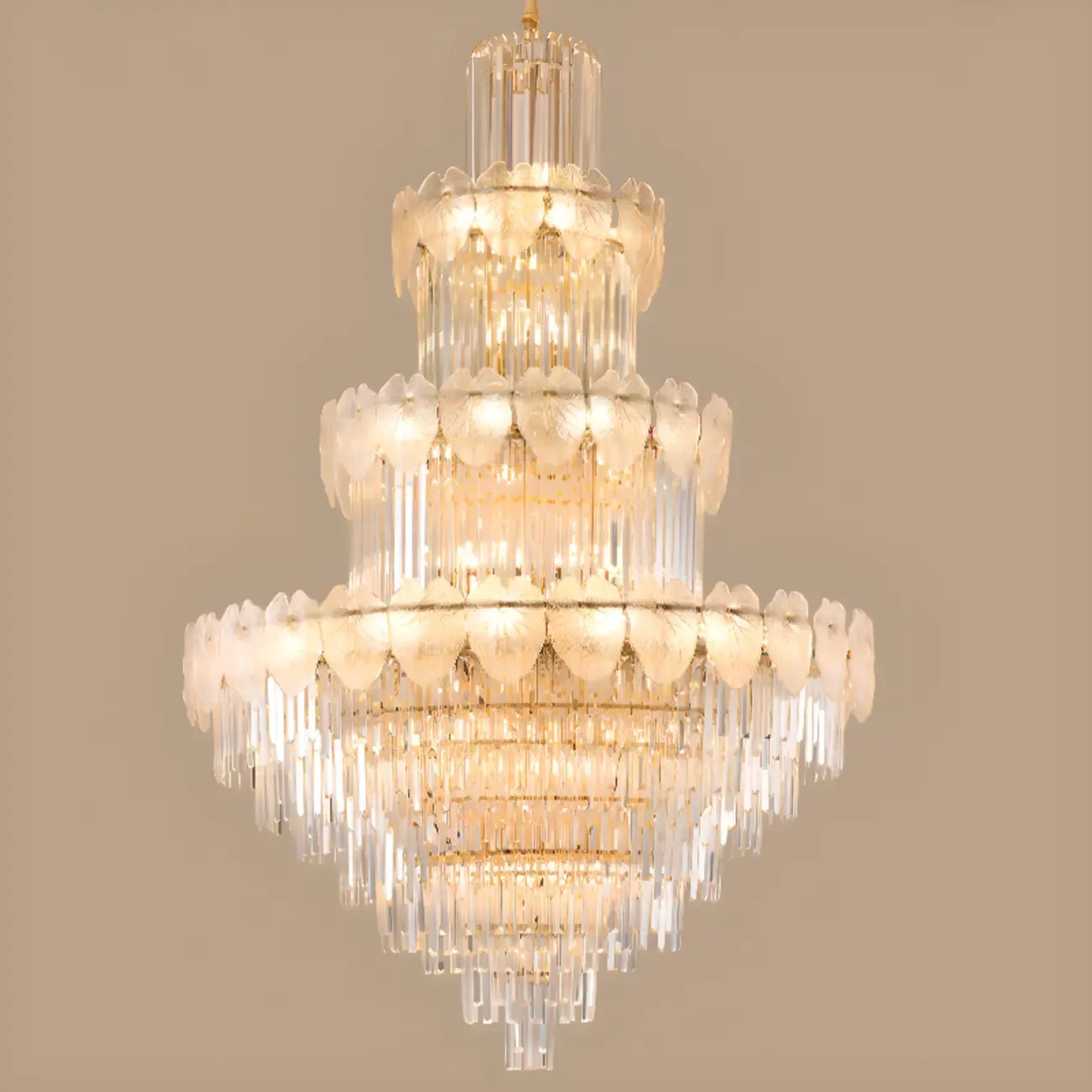 Lustre rond en cristal de luxe au design élégant à plusieurs niveaux