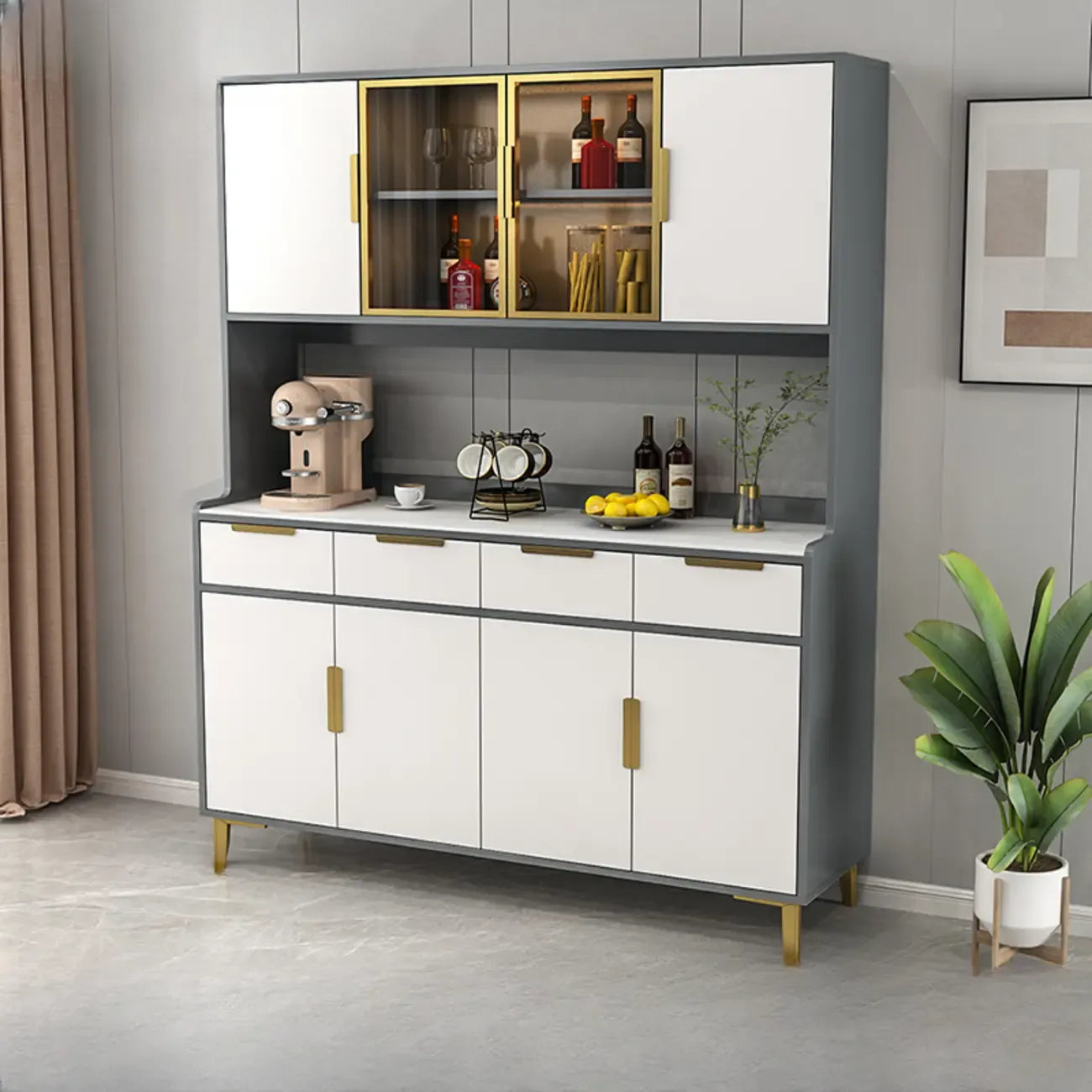 Buffet de salle à manger en bois gris avec tiroir