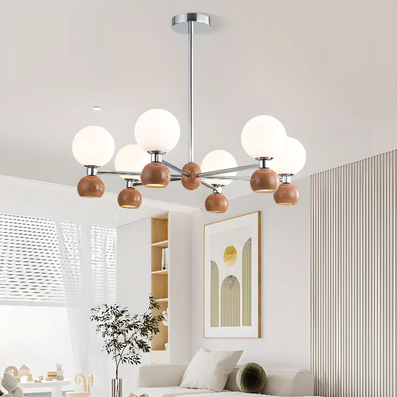 Lustre globe blanc de style moderne avec structure en métal
