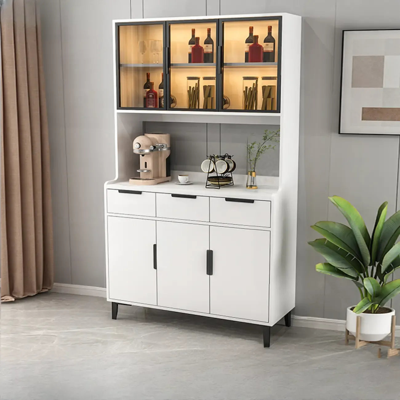 Buffet de salle à manger en bois gris avec tiroir