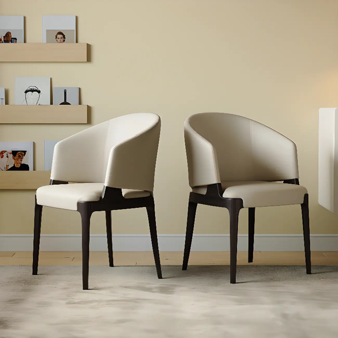 Chaise de salle à manger contemporaine en similicuir avec accoudoirs inclinés