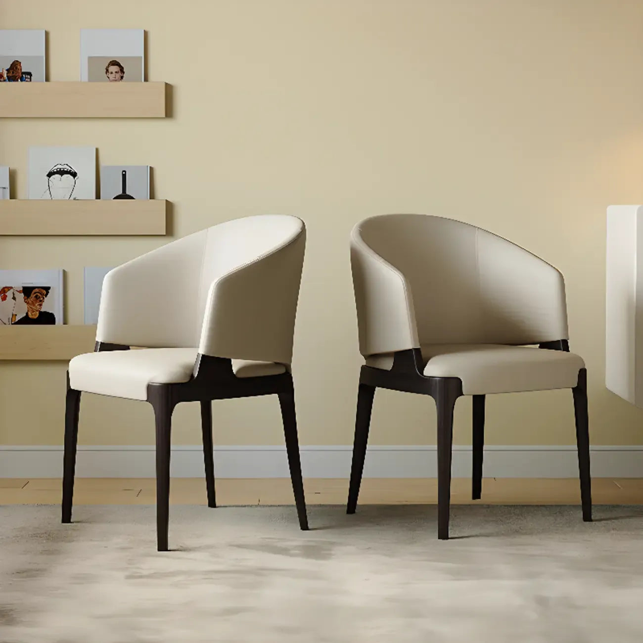 Chaise de salle à manger contemporaine en similicuir avec accoudoirs inclinés