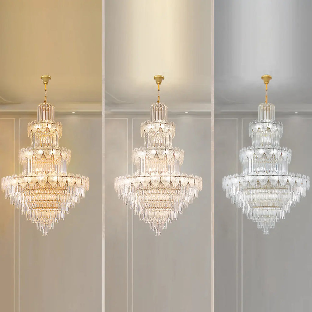 Lustre rond en cristal de luxe au design élégant à plusieurs niveaux