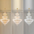 Lustre rond en cristal de luxe au design élégant à plusieurs niveaux