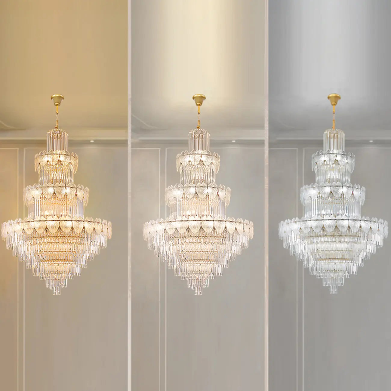 Lustre rond en cristal de luxe au design élégant à plusieurs niveaux