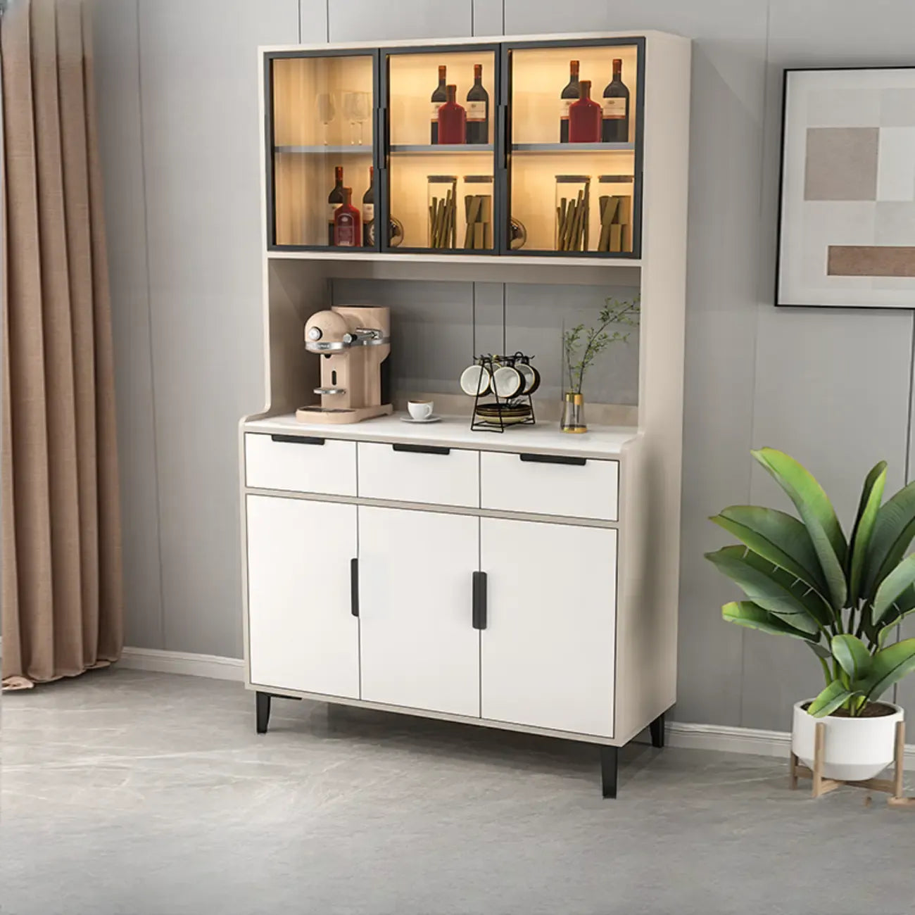 Buffet de salle à manger en bois gris avec tiroir