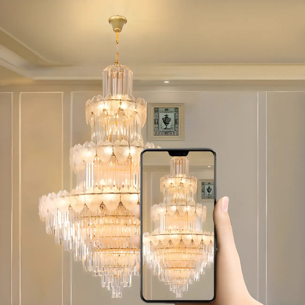 Lustre rond en cristal de luxe au design élégant à plusieurs niveaux