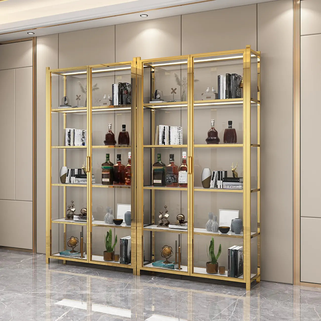 Vitrine autoportante en verre doré avec éclairage LED