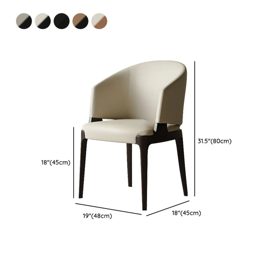 Chaise de salle à manger contemporaine en similicuir avec accoudoirs inclinés