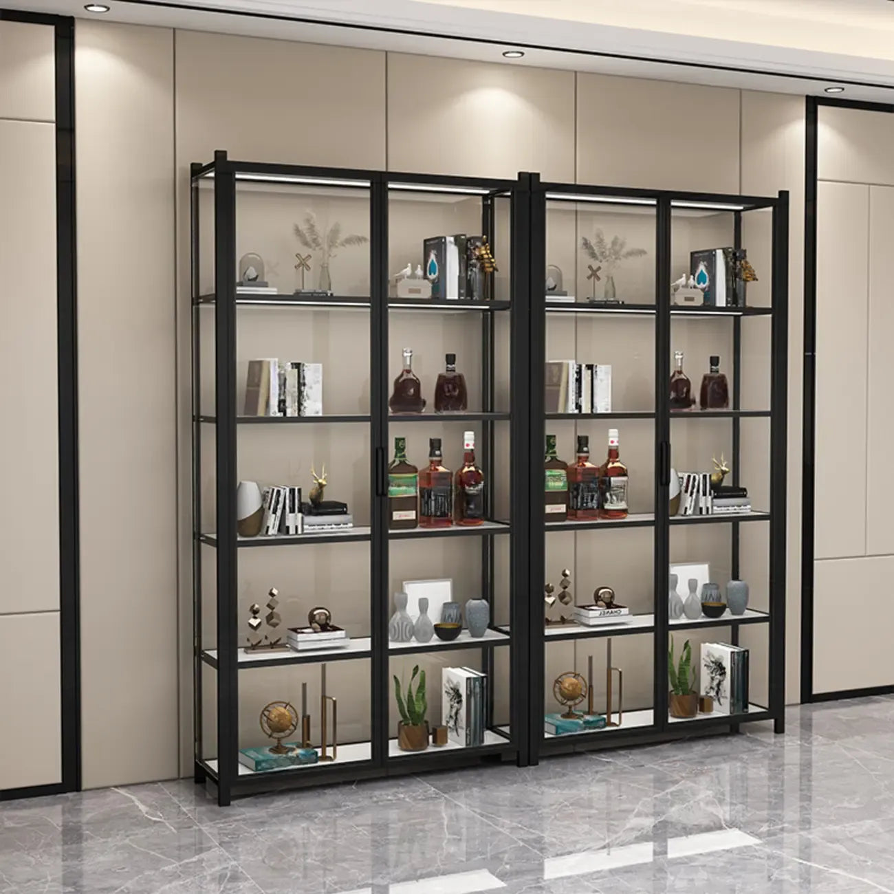 Vitrine autoportante en verre doré avec éclairage LED