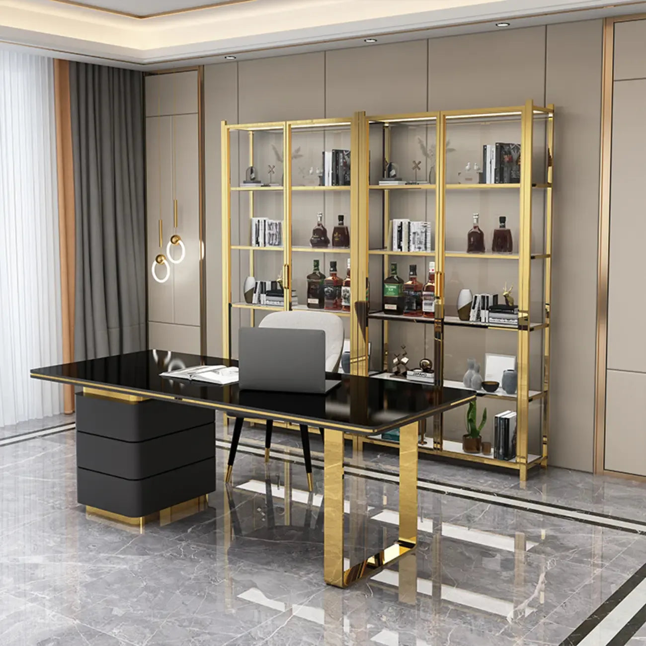 Vitrine autoportante en verre doré avec éclairage LED