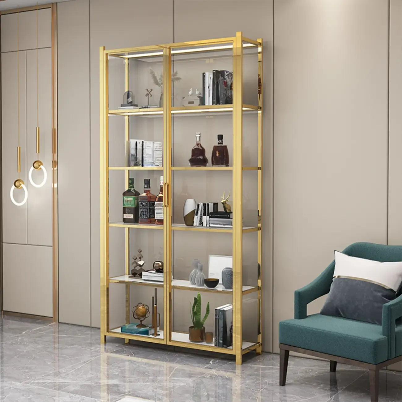 Vitrine autoportante en verre doré avec éclairage LED
