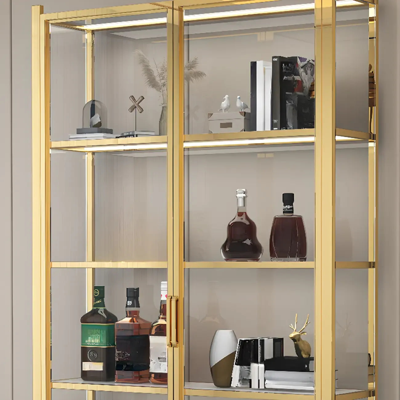 Vitrine autoportante en verre doré avec éclairage LED