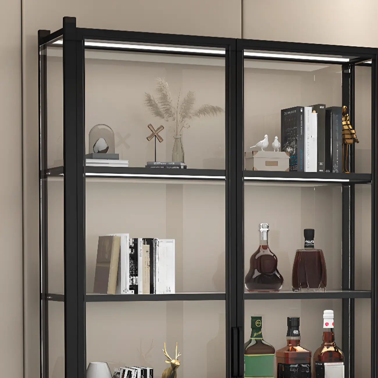 Vitrine autoportante en verre doré avec éclairage LED
