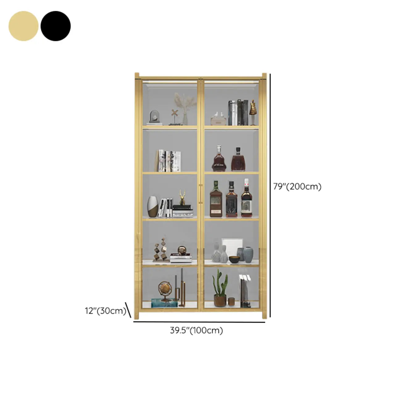 Vitrine autoportante en verre doré avec éclairage LED