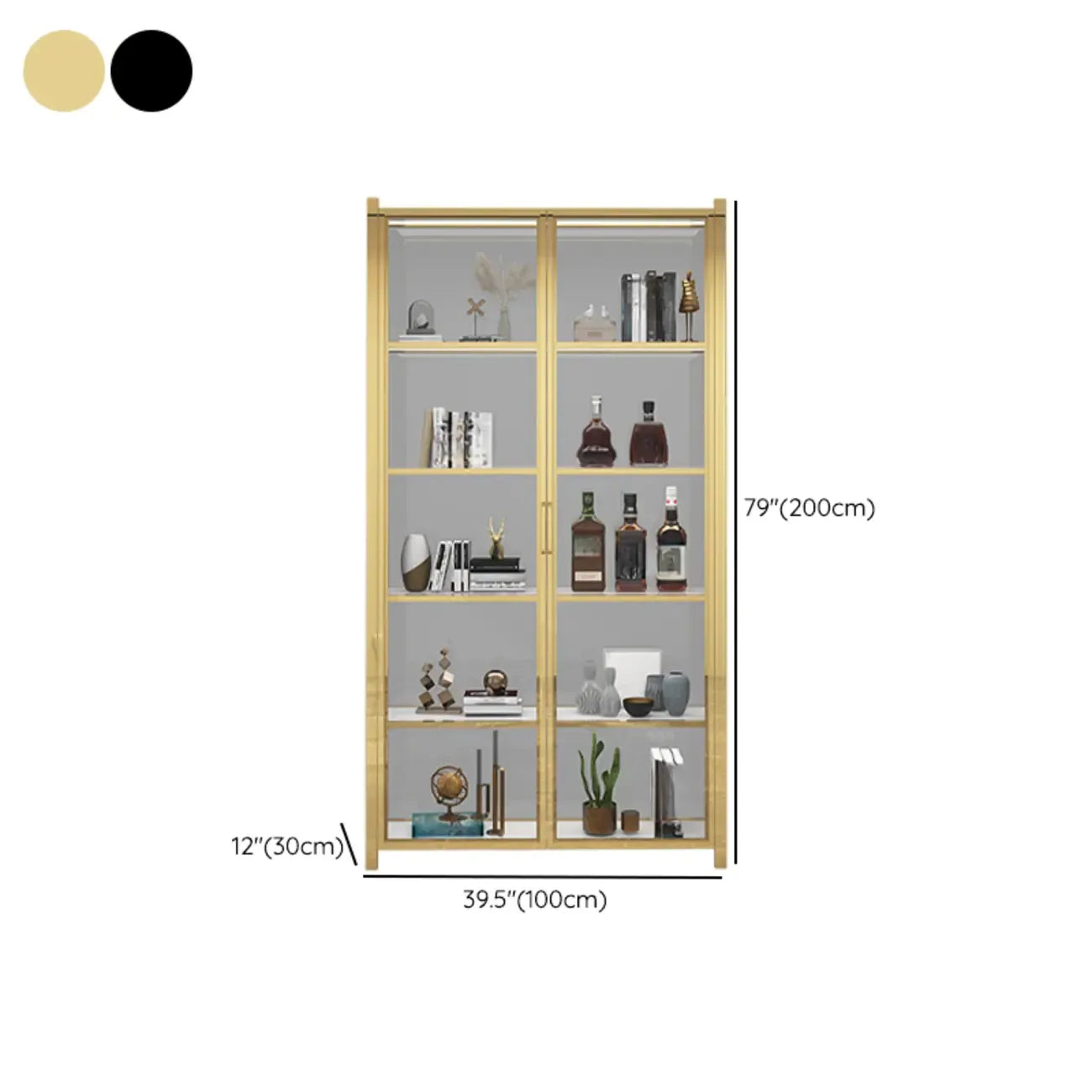 Vitrine autoportante en verre doré avec éclairage LED