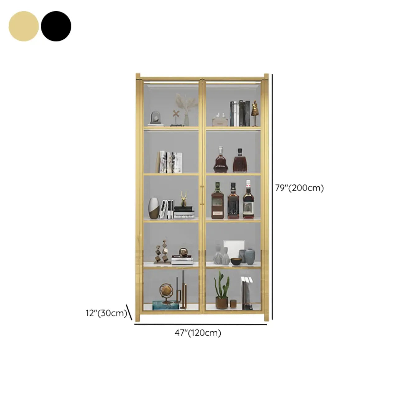 Vitrine autoportante en verre doré avec éclairage LED