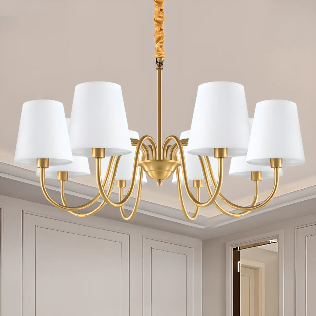 Lampadario moderno a catena a 6 luci in tessuto per sala da pranzo