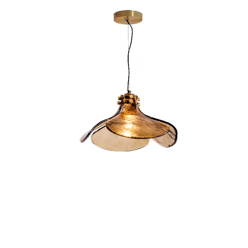 Suspension moderne en pétales de verre doré pour salon