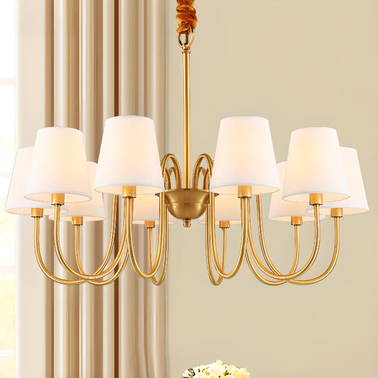 Lampadario moderno a catena a 6 luci in tessuto per sala da pranzo