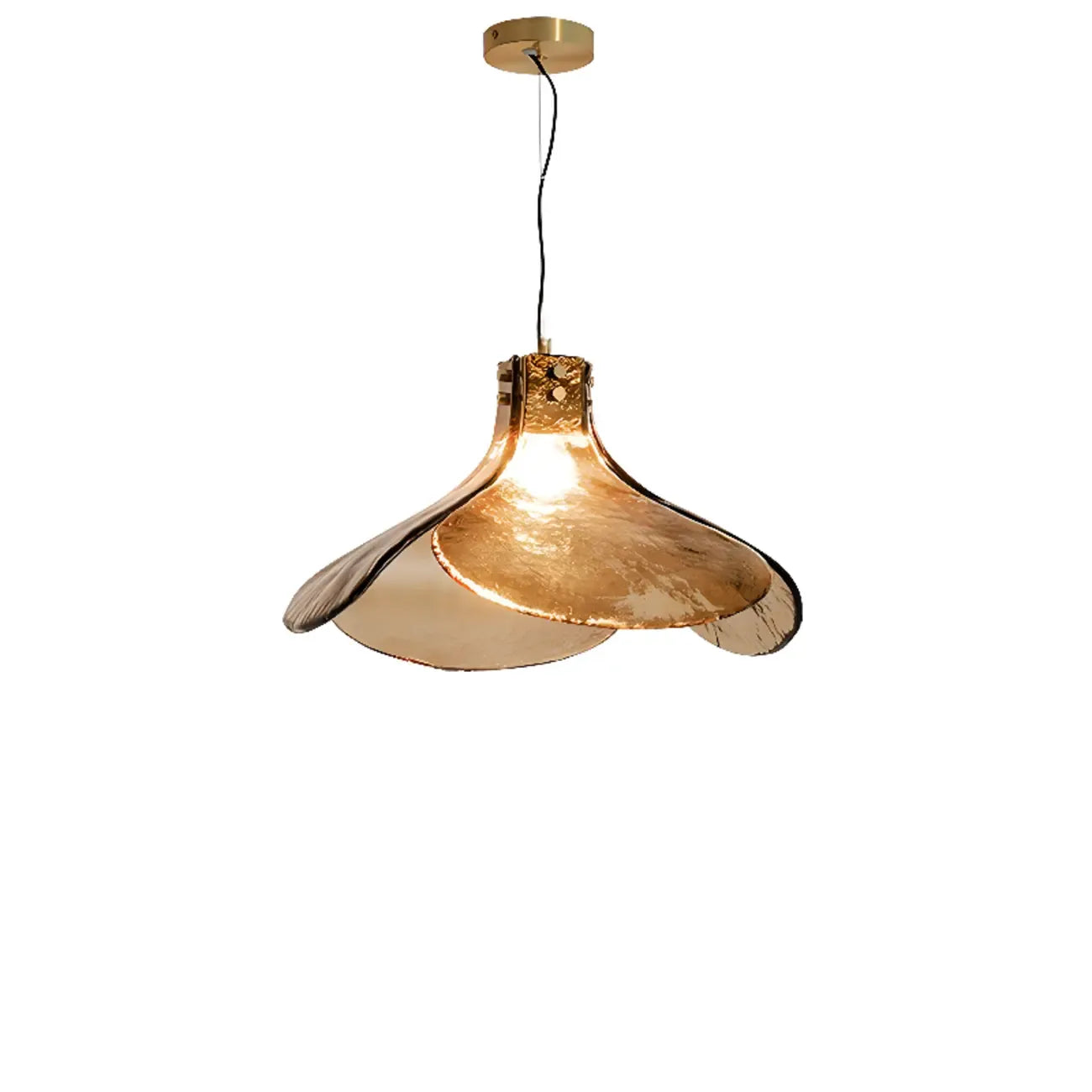 Suspension moderne en pétales de verre doré pour salon