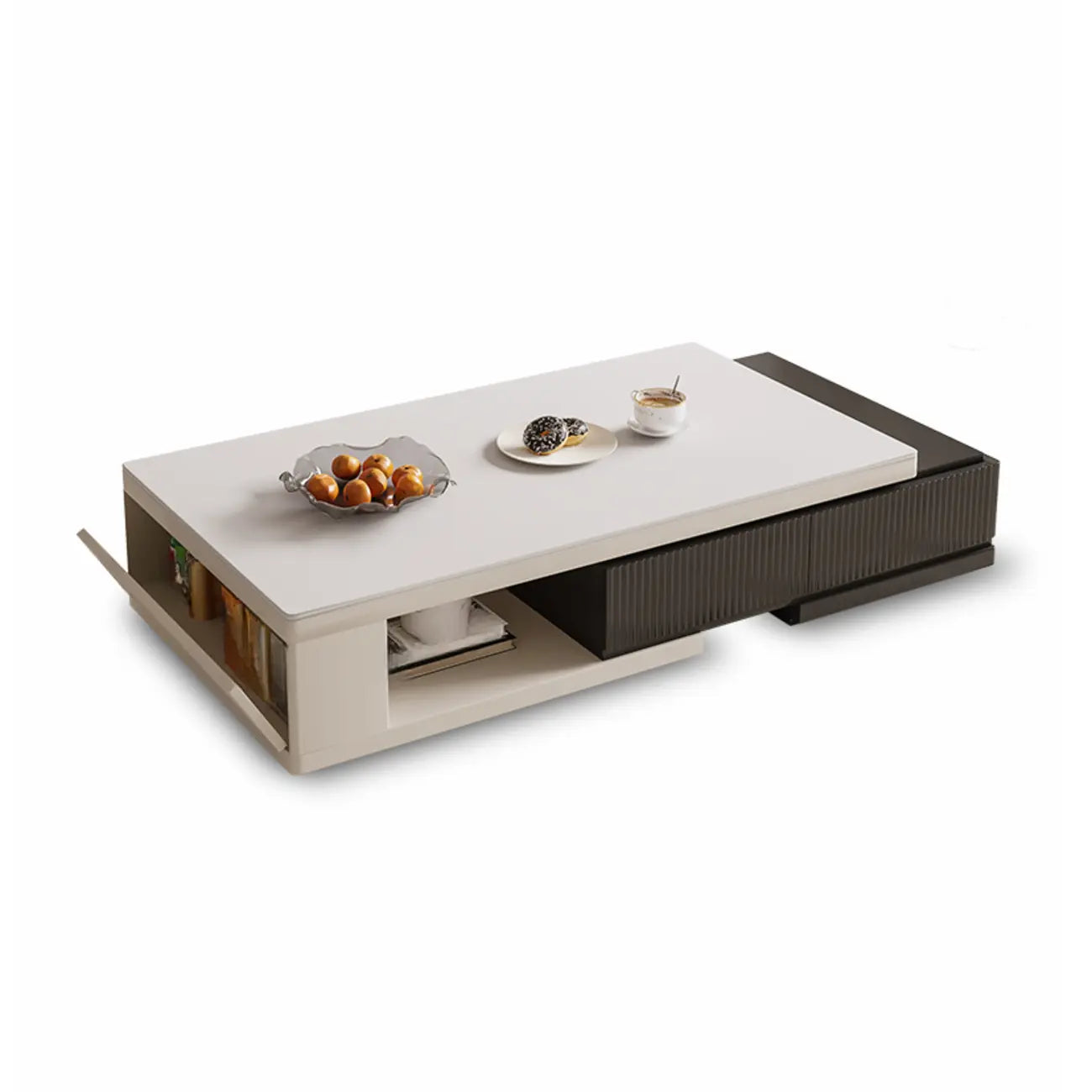 Table basse rectangulaire blanche moderne avec design extensible