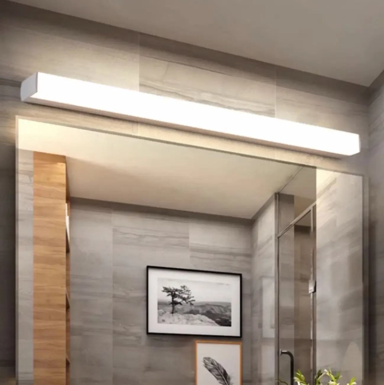 Applique murale LED blanche linéaire moderne à intensité variable pour salle de bain