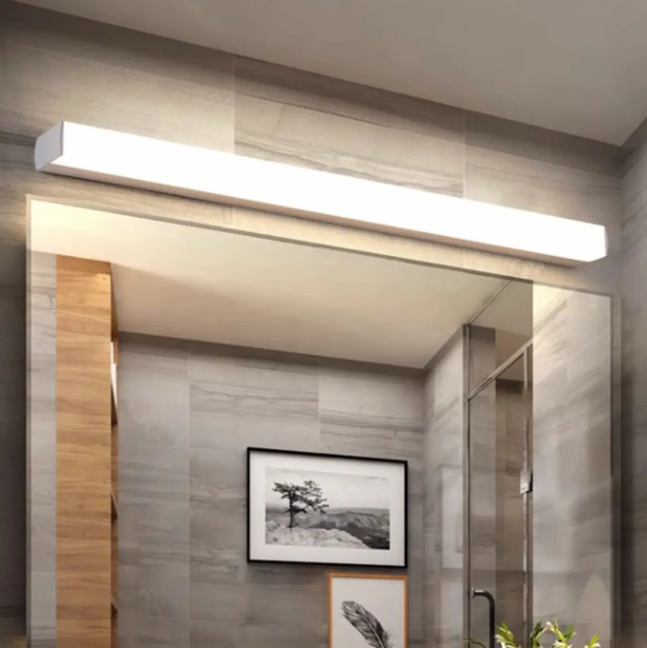 Applique murale LED blanche linéaire moderne à intensité variable pour salle de bain
