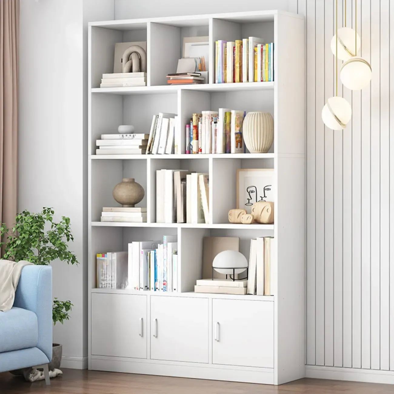 Bibliothèque en bois robuste à 5 niveaux avec armoire pour la maison