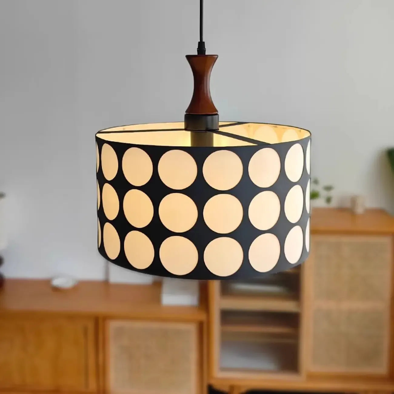 Suspension ronde noire et blanche de style français pour salon